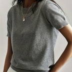 Women’s soft stretch minimalist T-shirt by Plush Fashion Hub featuring a slim fit casualwear top, ideal for everyday wear.