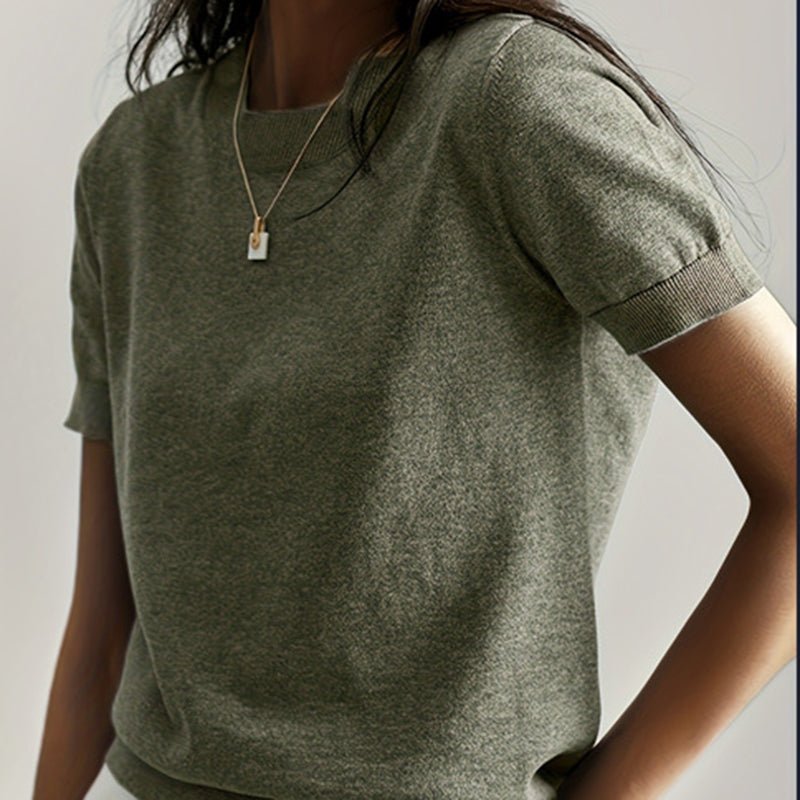 Women’s soft stretch minimalist T-shirt by Plush Fashion Hub, casual slim fit top, perfect for everyday wear, shown in a relaxed fit style.