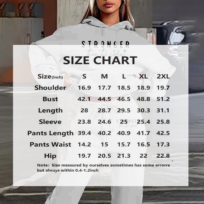 Women's solid two-piece hoodie set with letter print and front pocket, casual and comfortable from Plush Fashion Hub.