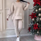 Women's solid color 2-piece casualwear set by Plush Fashion Hub, featuring a matching top and pants in a comfortable design.