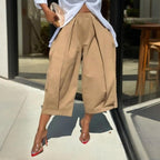 Women’s solid color cotton wide-leg cropped pant from Plush Fashion Hub, casualwear with relaxed fit and comfortable style.