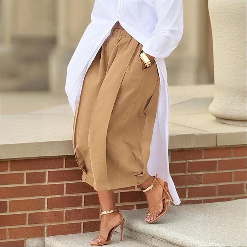 Women's solid color cotton wide-leg cropped pant from Plush Fashion Hub, casual wear with relaxed fit and comfortable style.