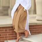 Women's solid color cotton wide-leg cropped pant from Plush Fashion Hub, casual wear with relaxed fit and comfortable style.