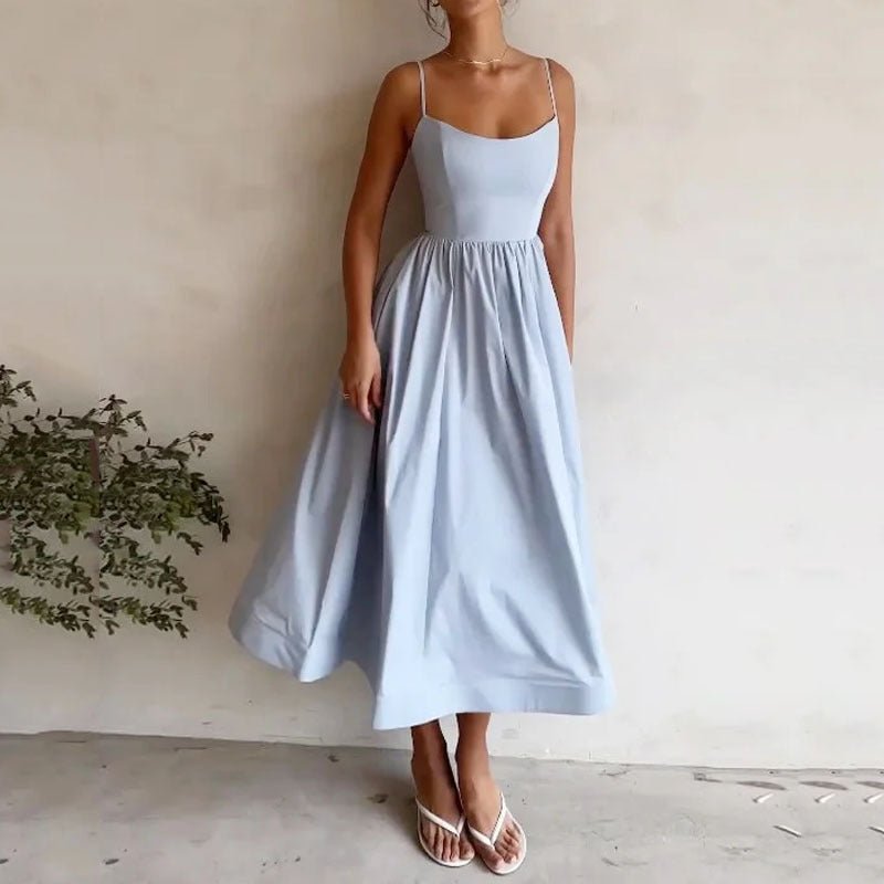 Women's solid color printed suspender dress in a fresh, sweet style by Plush Fashion Hub, perfect for casual wear.