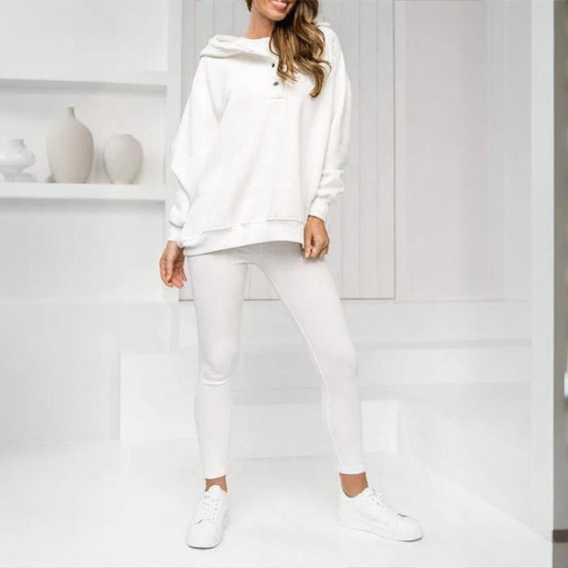 Women’s solid color three-piece casualwear set by Plush Fashion Hub, featuring coordinated top, pants, and jacket ensemble.