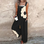Women’s floral sleeveless jumpsuit with square neckline, casualwear by Plush Fashion Hub, featuring a vibrant floral print.