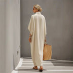 Women’s casual long dress with stand collar, button-down front, loose fit, straight silhouette by Plush Fashion Hub