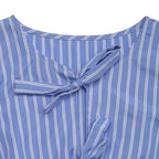 Women’s striped tie-front puff sleeve mini dress by Plush Fashion Hub, casualwear, featuring a V-neck, fitted waist, and playful pattern.