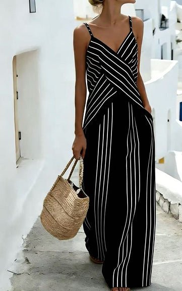 Women's striped V-neck sleeveless two-piece casualwear set by Plush Fashion Hub, featuring a stylish and comfortable design.