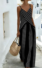 Women's striped V-neck sleeveless two-piece casualwear set by Plush Fashion Hub, featuring a stylish and comfortable design.