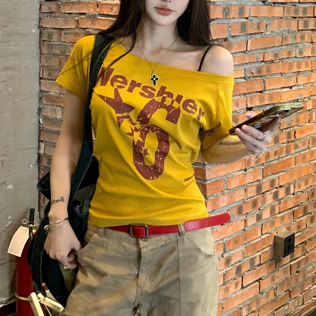 Women’s summer letter print streetwear t-shirt by Plush Fashion Hub, featuring a casual fit and stylish letter design.