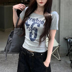 Women’s summer letter print T-shirt from Plush Fashion Hub, casual streetwear with colorful letter designs on soft fabric