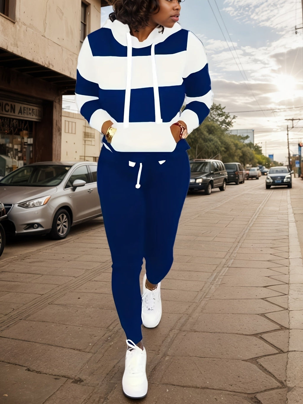 Women’s two-piece sportswear set by Plush Fashion Hub featuring a casual sweatshirt and matching pants for comfortable style.