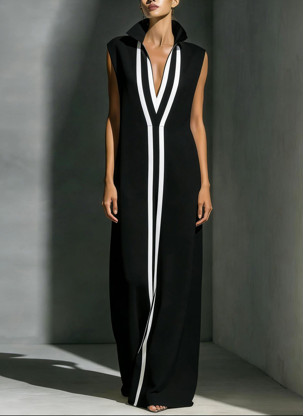 Women's sleeveless V-neck color-block A-line maxi dress in four colors, available in XS to 2XL, by Plush Fashion Hub.