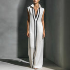 Women's V-Neck Color-Block Sleeveless A-Line Maxi Dress in four colors, available in XS to 2XL, by Plush Fashion Hub.