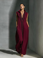 Women's V-neck color-block sleeveless A-line maxi dress by Plush Fashion Hub in four colors, available in XS to 2XL.