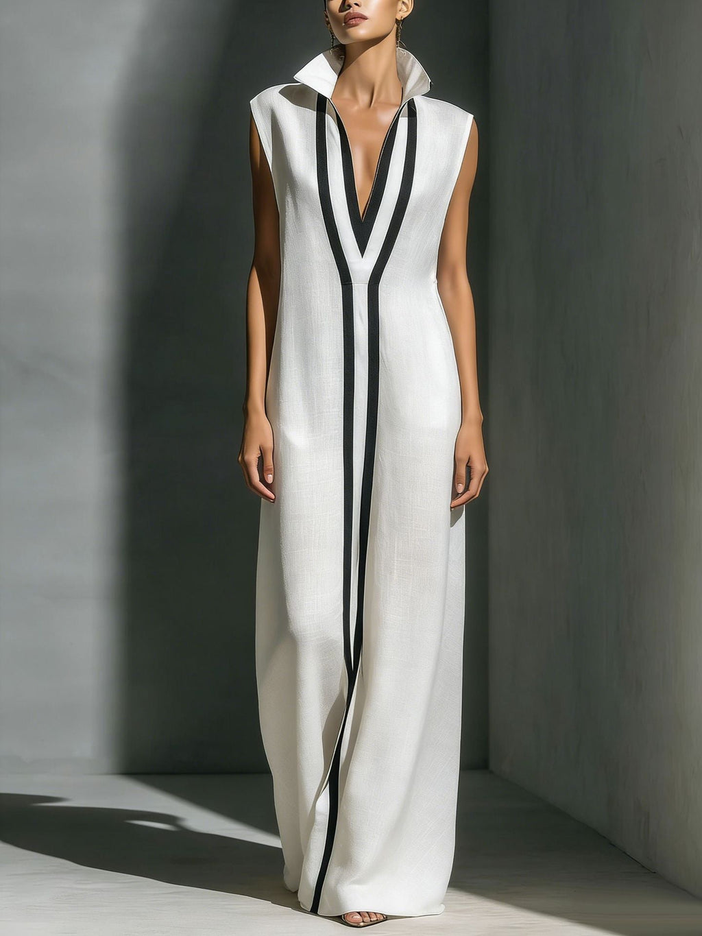 Women's V-neck color-block sleeveless A-line maxi dress by Plush Fashion Hub, available in four colors and sizes XS to 2XL.