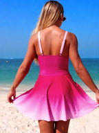 Women's V-neck gradient one-piece swimsuit by Trendsi, stylish summer beachwear with vibrant colors and flattering fit.