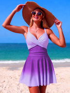 Women's V-Neck Gradient One-Piece Swimsuit by Trendsi, stylish summer beachwear, vibrant colors, and flattering fit.
