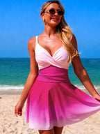 Women's V-neck gradient one-piece swimsuit by Trendsi, stylish summer beachwear perfect for sunbathing and swimming.