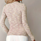 Women's V-neck half-zipper slim fit long-sleeve tunic top in casualwear style, by Plush Fashion Hub, shown in a flattering fit.