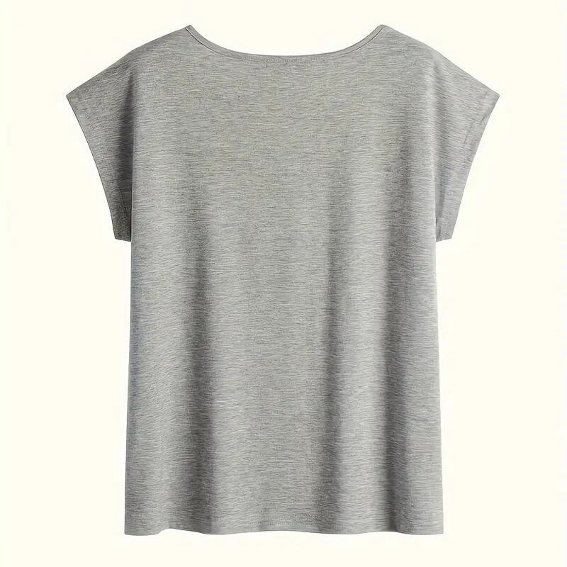 Women's V-neck short sleeve T-shirt by Plush Fashion Hub, casualwear, soft fabric, fitted style, in a versatile solid color.