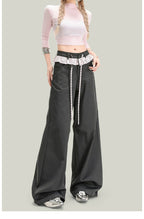 Women’s vintage lace panel casual pants from Plush Fashion Hub, featuring lace accents and relaxed streetwear style.