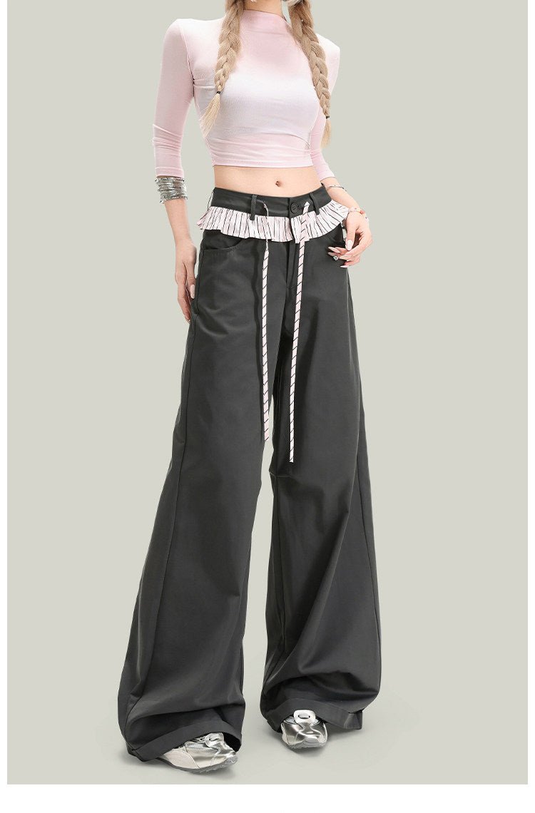 Women’s vintage lace panel casual pants from Plush Fashion Hub, featuring lace accents and relaxed streetwear style.