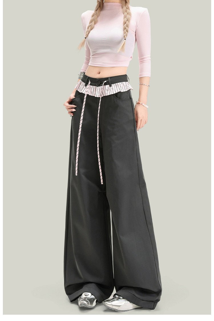 Women’s vintage lace panel casual streetwear pants by Plush Fashion Hub, featuring lace details and relaxed fit.