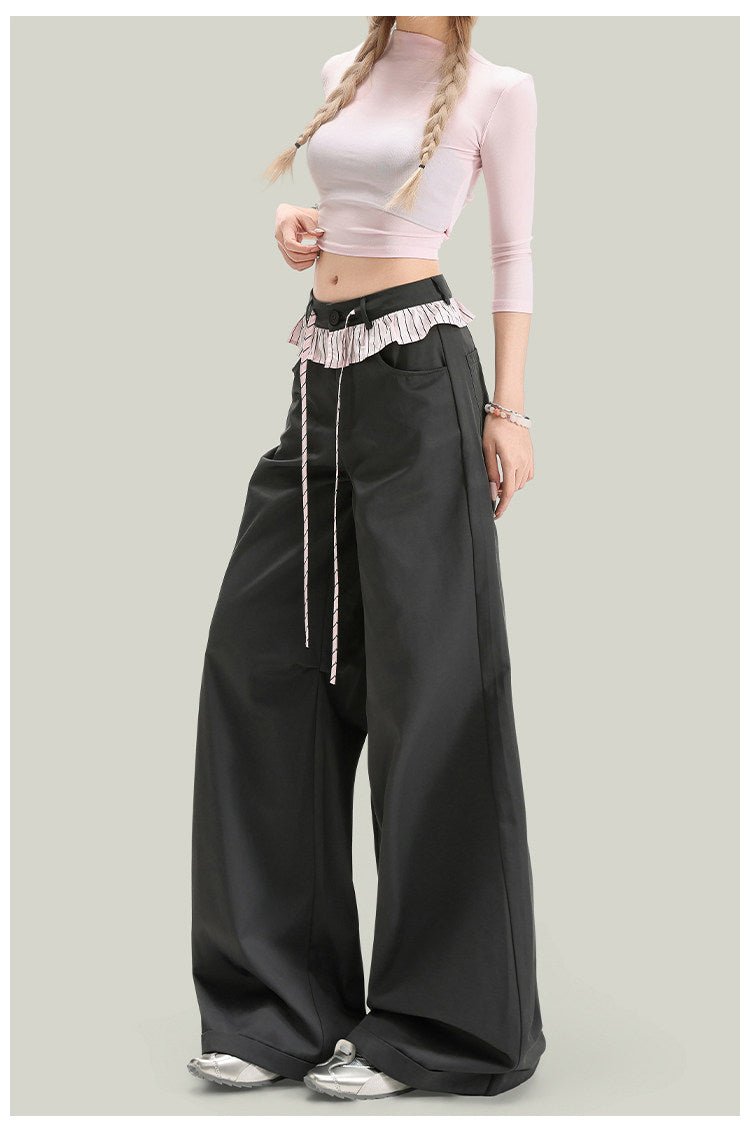 Women’s vintage lace panel casual pants by Plush Fashion Hub, featuring a relaxed streetwear style with delicate lace details.