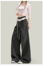 Women’s vintage lace panel casual pants by Plush Fashion Hub, featuring a relaxed streetwear style with delicate lace details.