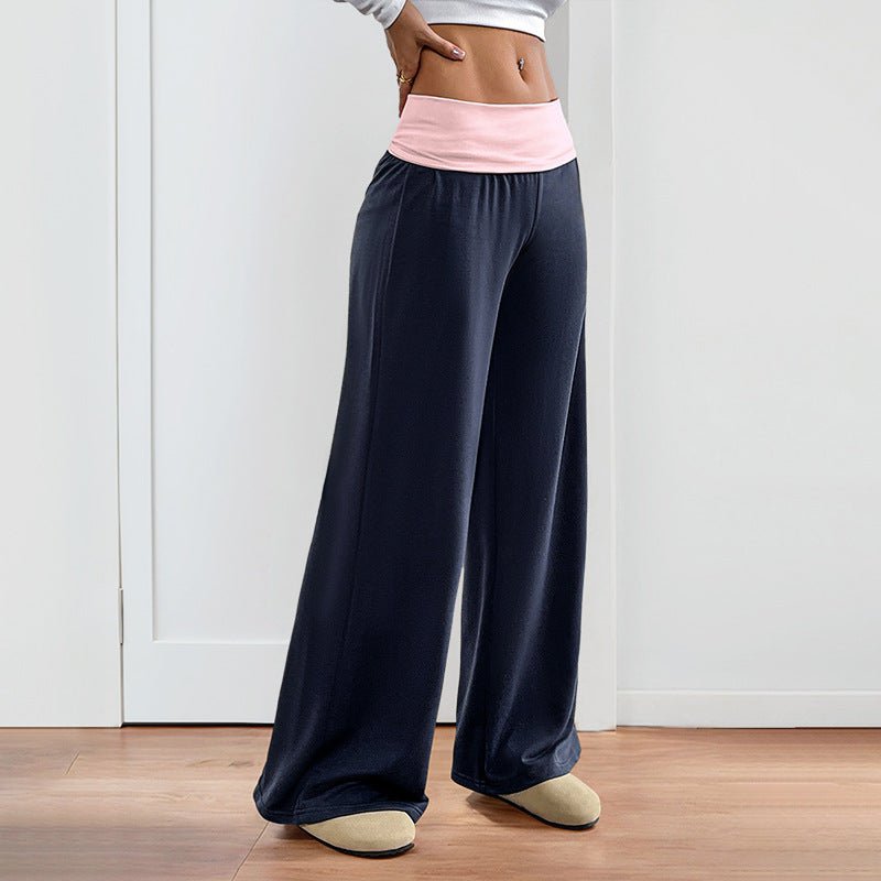 Women’s wide-leg patchwork pants by Plush Fashion Hub, casualwear with a relaxed fit and stylish patchwork design.