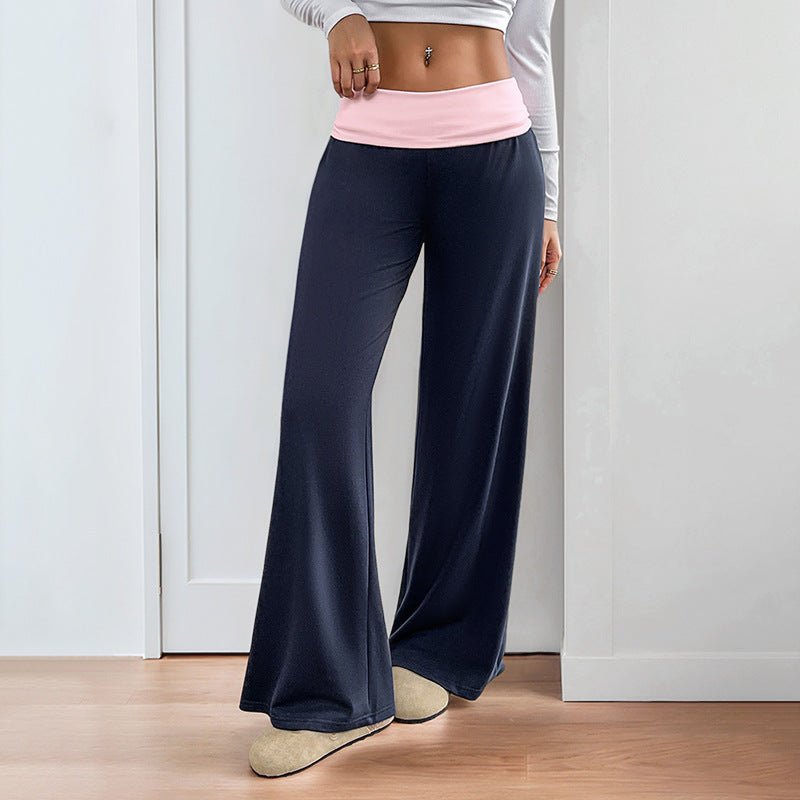 Women’s wide-leg patchwork casual pants by Plush Fashion Hub, with a relaxed fit and colorful patchwork design.