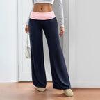 Women’s wide-leg patchwork pants in casualwear style from Plush Fashion Hub, showing the relaxed fit and colorful patchwork design.