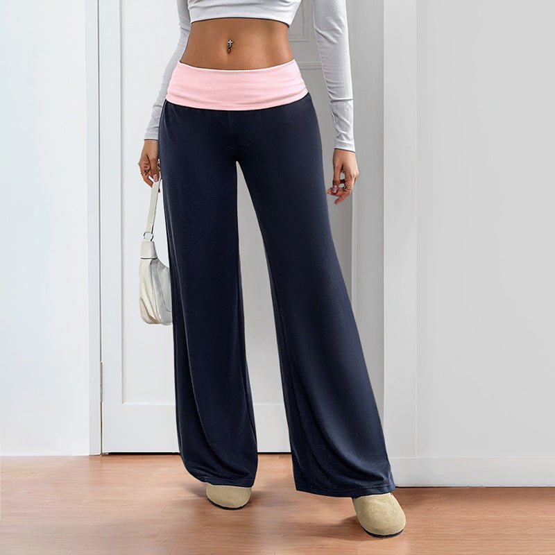 Women’s wide-leg patchwork pants in casualwear style from Plush Fashion Hub, showing the relaxed fit and colorful patchwork design.