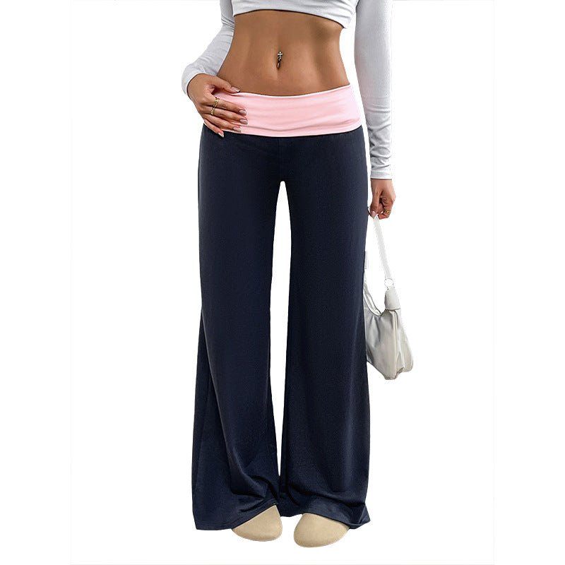 Women’s wide-leg patchwork pants by Plush Fashion Hub, casualwear with a relaxed fit and colorful patchwork design.