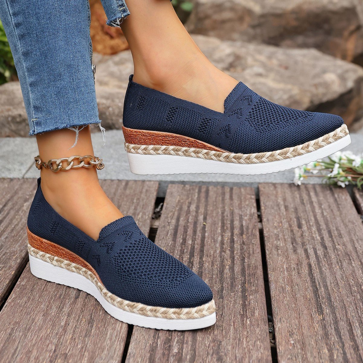 Women’s woven rope platform flats with snakeskin pattern and pointed toe by Plush Fashion Hub, trendy and stylish footwear.