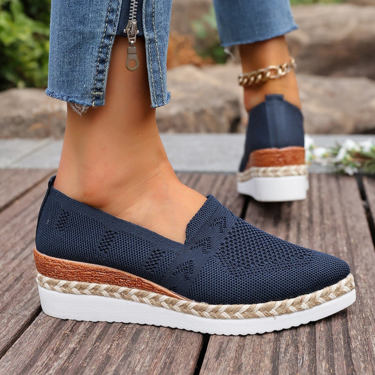 Women's woven rope platform snakeskin pointed-toe flats by Plush Fashion Hub, featuring a trendy snakeskin pattern and woven rope detailing.