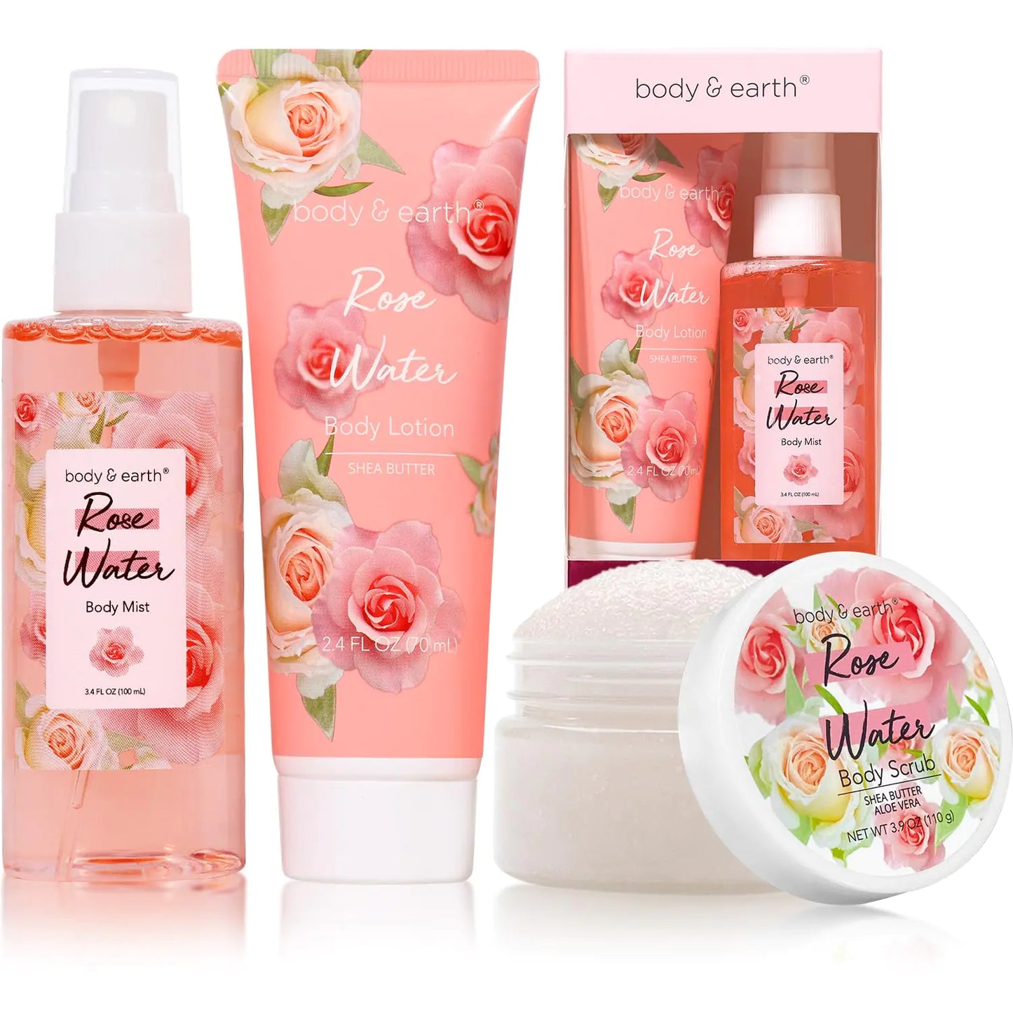 Plush Fashion Hub Body & Earth Body Mist Gift Set for Her with multiple fragrance bottles in elegant packaging