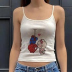 Y2K Hello Kitty crop top from Plush Fashion Hub, vintage punk style casualwear for emo girls, featuring colorful Hello Kitty graphic.