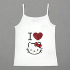 Y2K Hello Kitty crop top by Plush Fashion Hub, vintage punk style casualwear for emo girls, featuring colorful Hello Kitty graphic.