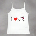 Y2K Hello Kitty crop top by Plush Fashion Hub featuring vintage punk style, casualwear for emo girls with colorful Hello Kitty graphic.