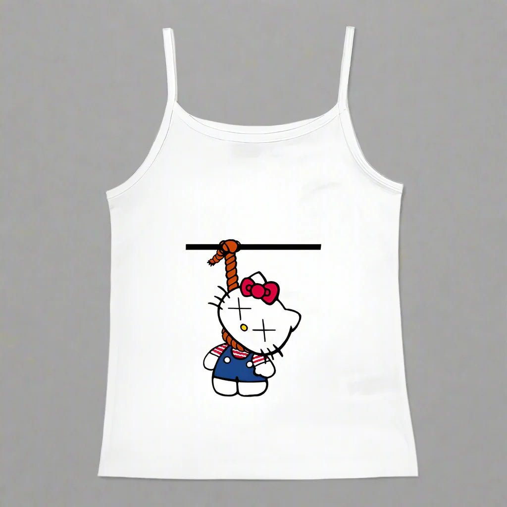 Y2K Hello Kitty crop top by Plush Fashion Hub, vintage punk tank top featuring Hello Kitty design for emo and casual style.