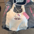 Y2K Hello Kitty crop top from Plush Fashion Hub, casual vintage punk tank top with colorful Hello Kitty design for emo girls.