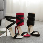 Elegant summer women's peep-toe strappy high heels by Plush Fashion Hub featuring stylish open-toe design and high heel silhouette.
