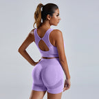 Women’s yoga set with a fitted vest and matching shorts from Plush Fashion Hub, perfect for activewear and exercise.