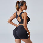 Women's yoga set with a sleeveless vest and matching shorts from Plush Fashion Hub, perfect for activewear and workout sessions.