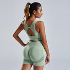 Women's yoga set with a sleeveless vest and matching shorts from Plush Fashion Hub, ideal for activewear and exercise.