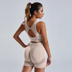 Women’s yoga set with a sleeveless vest and matching shorts from Plush Fashion Hub, perfect for activewear and yoga practice.