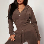 Casualwear set with zip-pocket drawstring hooded crop top and slim fit pocket pants by Plush Fashion Hub.